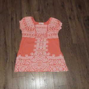 Cato-Peach Spring Design Short Sleeve Shirt - S